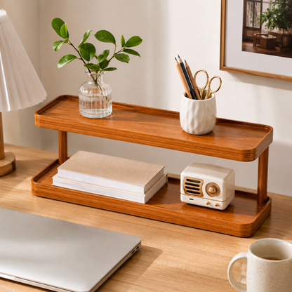 Two-Tier Bamboo Desktop Storage Shelf