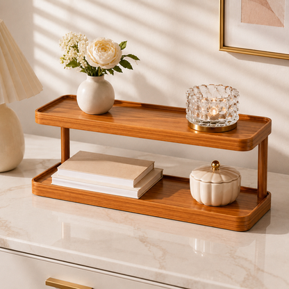 Two-Tier Bamboo Desktop Storage Shelf