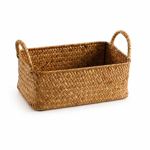Small Rectangular Woven Storage Basket with Dual Handles Material